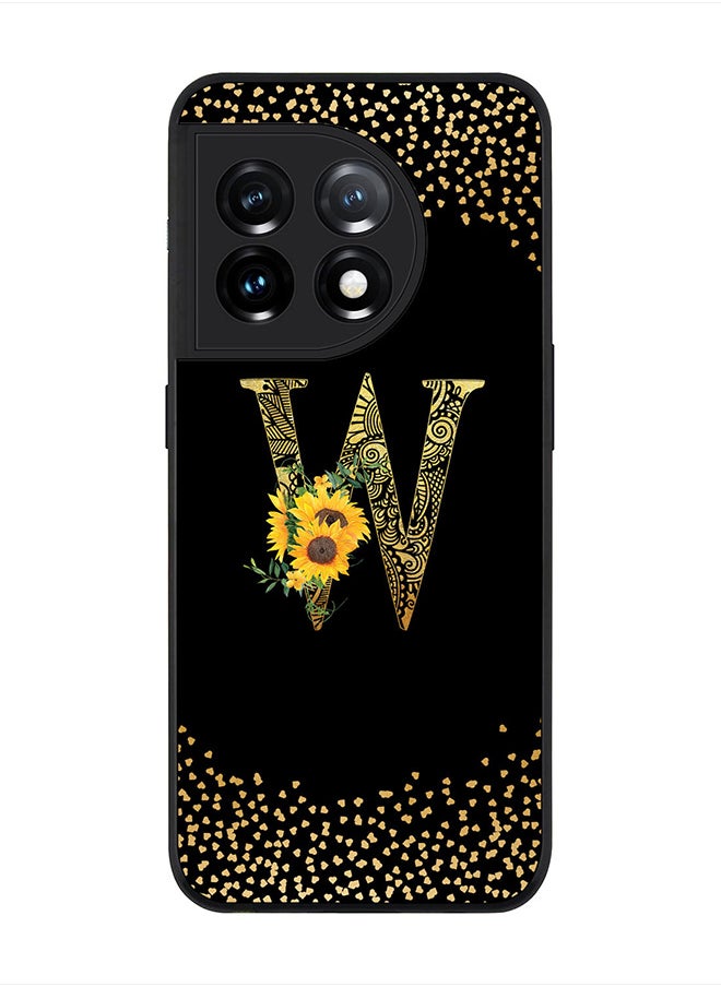 Rugged Black edge case for OnePlus 11R 5G / OnePlus Ace 2, Slim fit  - Custom Monogram Initial Letter Mandala Floral Pattern Alphabet- W  (Black )