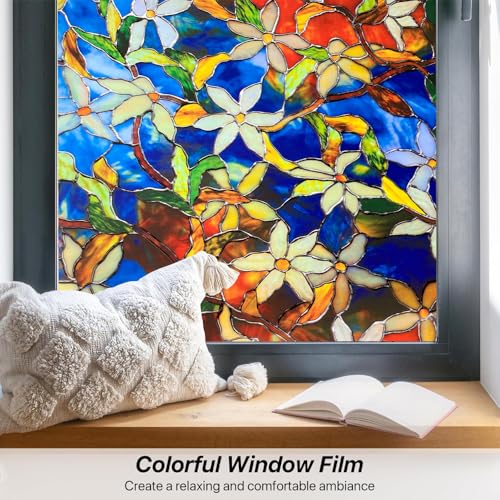WALLTON Privacy Vinyl Frosted Window Film Glass Sticker Self-Adhesive Film Tint Wallpaper Opaque Sheet for Glass Privacy Cover Window, Door, Office, Home.| Anti-UV. (24x48 Inch, Blue Patti) - Image 3