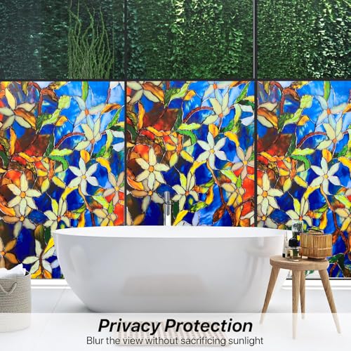 WALLTON Privacy Vinyl Frosted Window Film Glass Sticker Self-Adhesive Film Tint Wallpaper Opaque Sheet for Glass Privacy Cover Window, Door, Office, Home.| Anti-UV. (24x48 Inch, Blue Patti) - Image 4