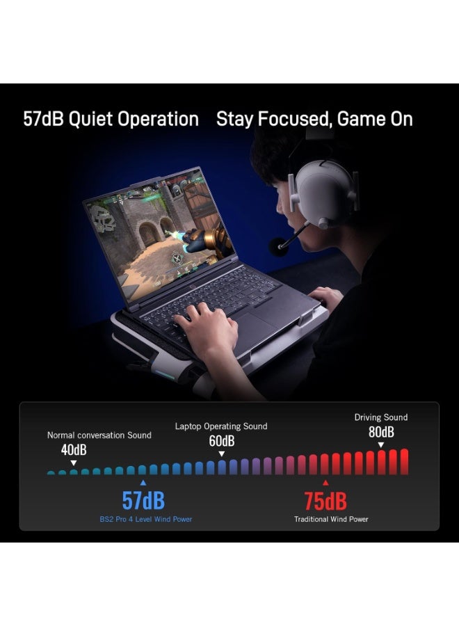 Flydigi BS2 Pro Laptop Cooling Pad RGB for 15.6-21 Inch, Wind-Pressure Closed-Loop Turbo-Fan with MAX 4000RPM, Triple Noise Reduction, Intelligent Temperature Control,4 Height Stands - Image 3