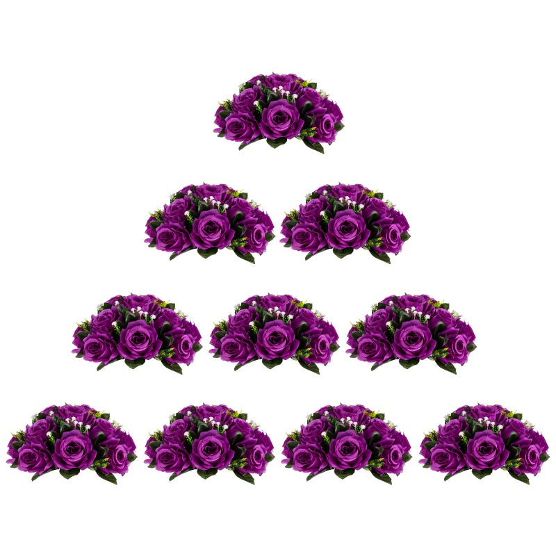 BLOSMON Flower Balls Wedding Rose Centerpieces 10 Pcs Purple Fake Flowers with Base Kissing Balls Decor Artificial Floral Arrangements Flower Bouquet of Roses Home Party Table DIY Decorations