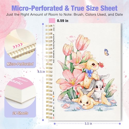 Creazic Watercolor Paper Pad, 5.5"x8.5" 140lb/300g Cold Press Watercolor Sketchbook, 24 Sheets Spiral Bound with Perforated Pages, Acid-Free Portable Drawing Pad for Travel, Practice & Small Projects - Image 2