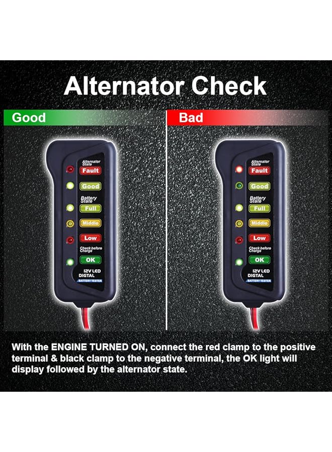 Generic 12V Car Battery & Alternator Tester - Test Battery Condition & Alternator Charging (Led Indication)  - Image 4
