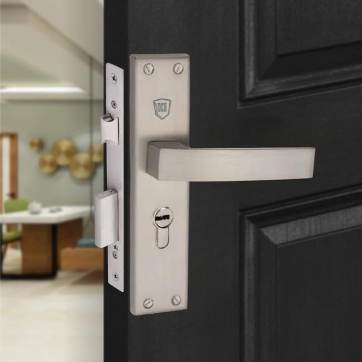 KI SHIELD قفل زنبركي من الزنك لغرفة المعيشة | مجموعة مقبض الباب الرئيسي مع جسم القفل | تشطيب مطفي ساتان | مجموعة قفل باب أسطواني نحاسي ب 6 مفاتيح 70 مم من الجانبين للمنزل، الفندق، مكتب (1016 SS) - Image 2