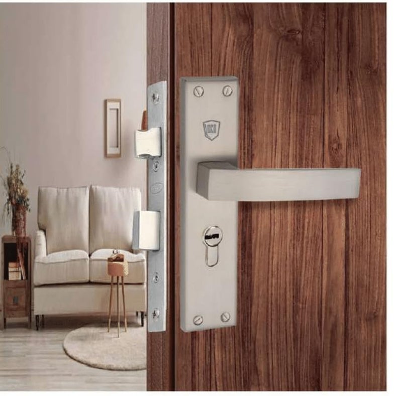 KI SHIELD قفل زنبركي من الزنك لغرفة المعيشة | مجموعة مقبض الباب الرئيسي مع جسم القفل | تشطيب مطفي ساتان | مجموعة قفل باب أسطواني نحاسي ب 6 مفاتيح 70 مم من الجانبين للمنزل، الفندق، مكتب (1016 SS) - Image 3