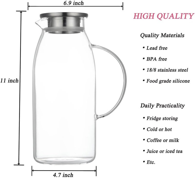 Purefold 80 Ounces Glass Pitcher with Lid, Hot/Cold Water Jug, Juice and Iced Tea Beverage Carafe - Image 1