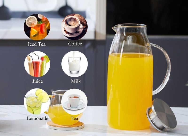 Purefold 80 Ounces Glass Pitcher with Lid, Hot/Cold Water Jug, Juice and Iced Tea Beverage Carafe - Image 4