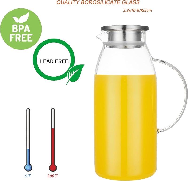 Purefold 80 Ounces Glass Pitcher with Lid, Hot/Cold Water Jug, Juice and Iced Tea Beverage Carafe - Image 3