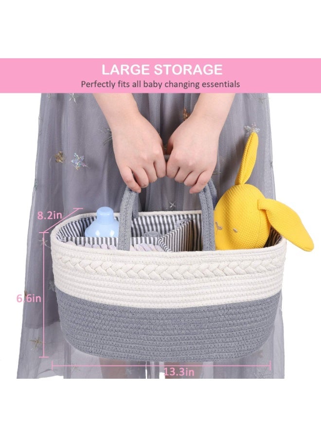 Baby Diaper Caddy Organizer Basket, Cotton Rope Nursery Storage Bin for Changing Table Car, Gift for Baby Shower-Grey - Image 3