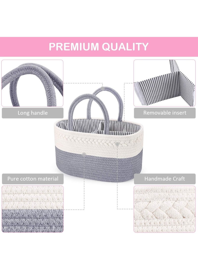 Baby Diaper Caddy Organizer Basket, Cotton Rope Nursery Storage Bin for Changing Table Car, Gift for Baby Shower-Grey - Image 4