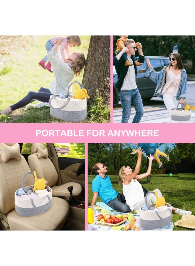 Baby Diaper Caddy Organizer Basket, Cotton Rope Nursery Storage Bin for Changing Table Car, Gift for Baby Shower-Grey - Image 5