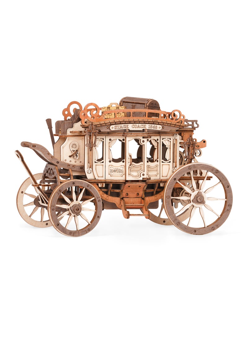 Robotime ROKR 3D Wooden Puzzle Stagecoach Mechanical Music Box AMKA1, Assembly Brain Teaser 3D Wooden Puzzle DIY Build Model Crafts Kits, Unique Gifts and Home Decor for Teens or Adults - Image 3