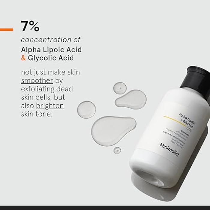 Minimalist 7% ALA & AHA Face Wash for Brightening, Exfoliating, Glow & Even Tone | With Vitamin B5 For Hydration & Glycolic Acid For Exfoliation | 3.4 Fl Oz / 100 ml - Image 4