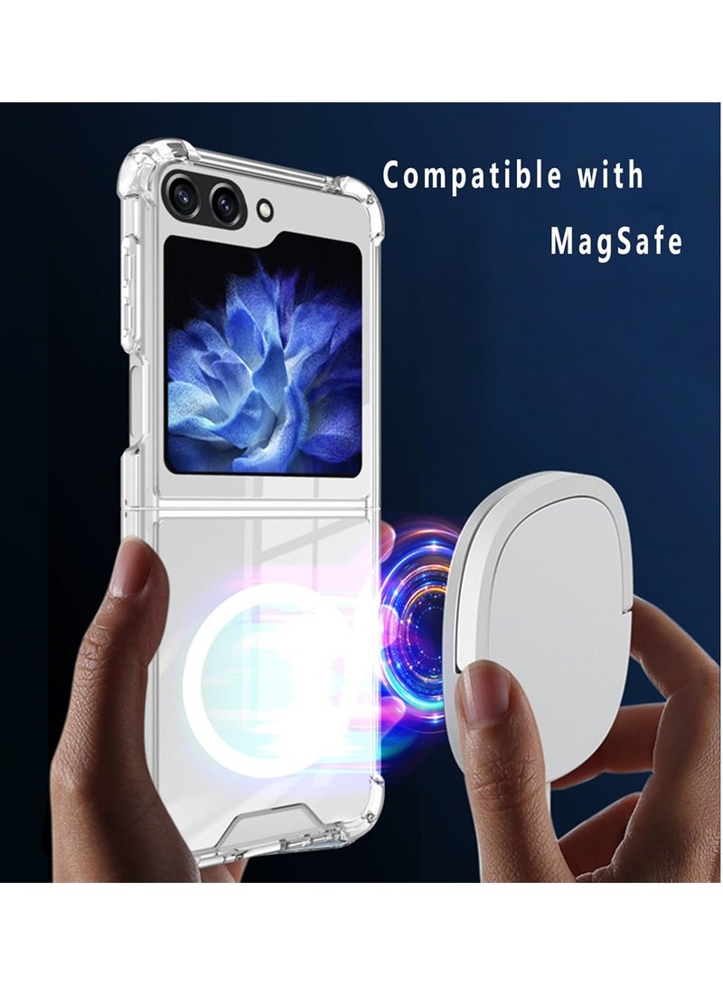 Case for Galaxy Z flip 5 Clear Magnetic Cover Mag Safe Compatible  Clear Hard Back Case Shockproof Silicone Frame Edge Bumper Slim Transparent Case Compatible for Galaxy Z flip 5 - Image 4