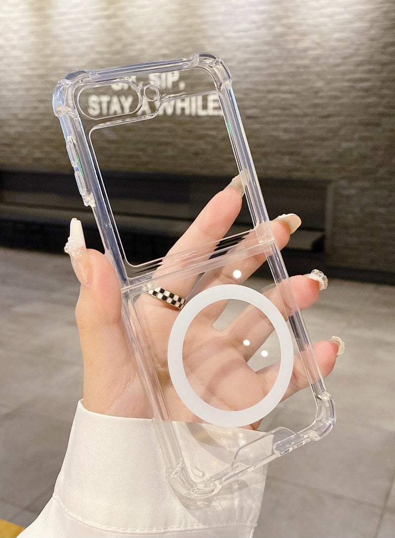 Case for Galaxy Z flip 5 Clear Magnetic Cover Mag Safe Compatible  Clear Hard Back Case Shockproof Silicone Frame Edge Bumper Slim Transparent Case Compatible for Galaxy Z flip 5 - Image 3