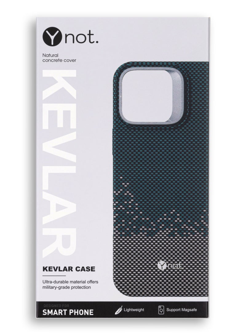 YNOT MagSafe Carbon Fiber Kevlar Protective Case with Camera Holder for iPhone 16 Pro -Green with white dots - Image 3