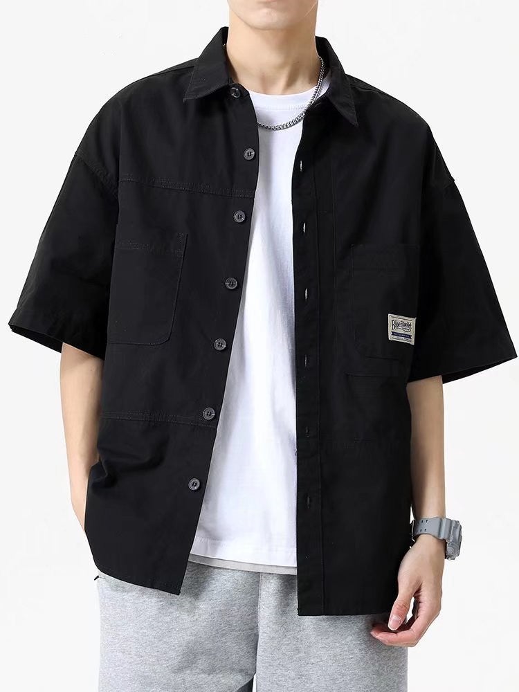 2023 spring and summer new shirt men's Hong Kong style Japanese handsome short sleeve trendy workwear loose shirt - Image 4