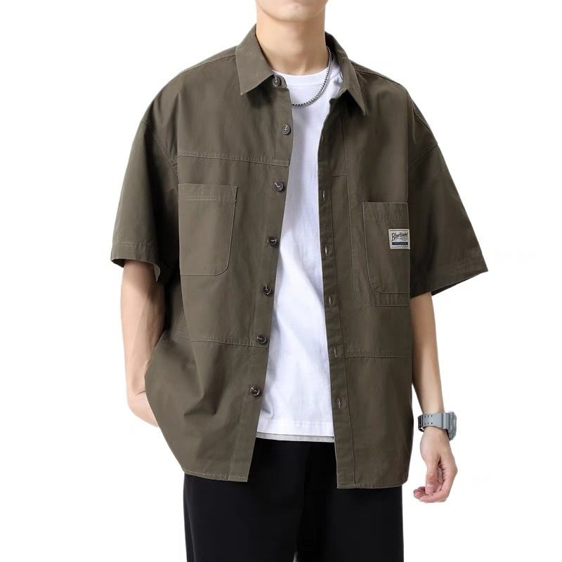 2023 spring and summer new shirt men's Hong Kong style Japanese handsome short sleeve trendy workwear loose shirt - Image 2