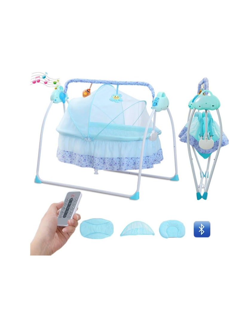Baby Cradle, Electric Infant Swing Bed with Safety Belt/Bluetooth Music Player,Kids Rocking Crib Bedside Hammock with Mosquito Net,Mattress,Pillow for 0-2 Years Toddlers,Foldable Newborn Bassinet (B)  - Image 1