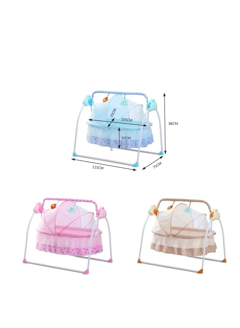 Baby Cradle, Electric Infant Swing Bed with Safety Belt/Bluetooth Music Player,Kids Rocking Crib Bedside Hammock with Mosquito Net,Mattress,Pillow for 0-2 Years Toddlers,Foldable Newborn Bassinet (B)  - Image 2