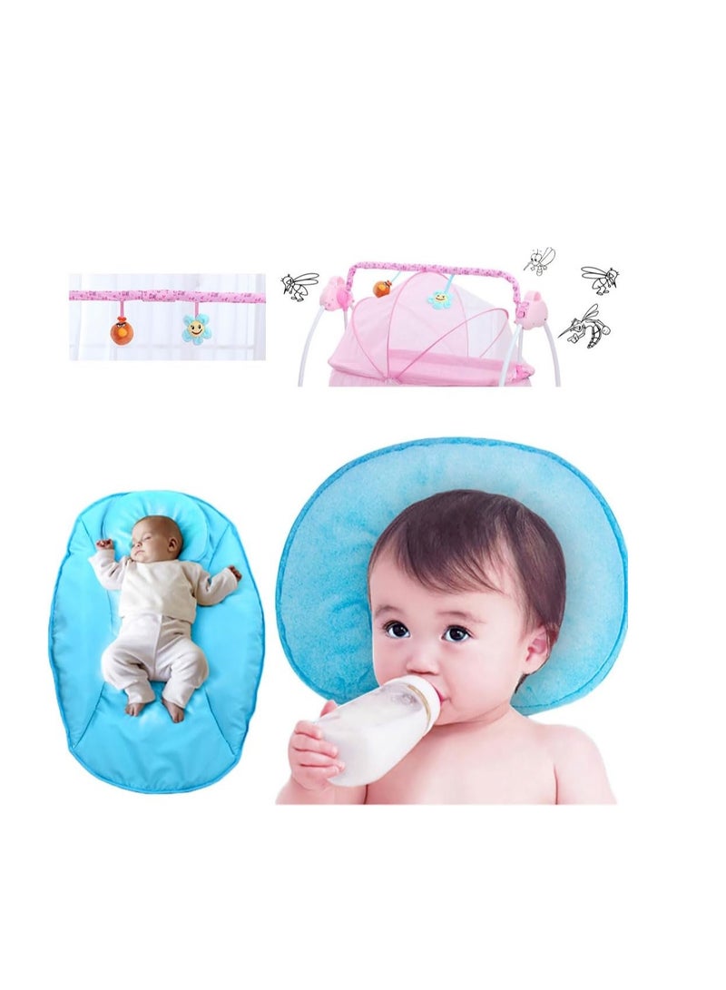 Baby Cradle, Electric Infant Swing Bed with Safety Belt/Bluetooth Music Player,Kids Rocking Crib Bedside Hammock with Mosquito Net,Mattress,Pillow for 0-2 Years Toddlers,Foldable Newborn Bassinet (B)  - Image 3