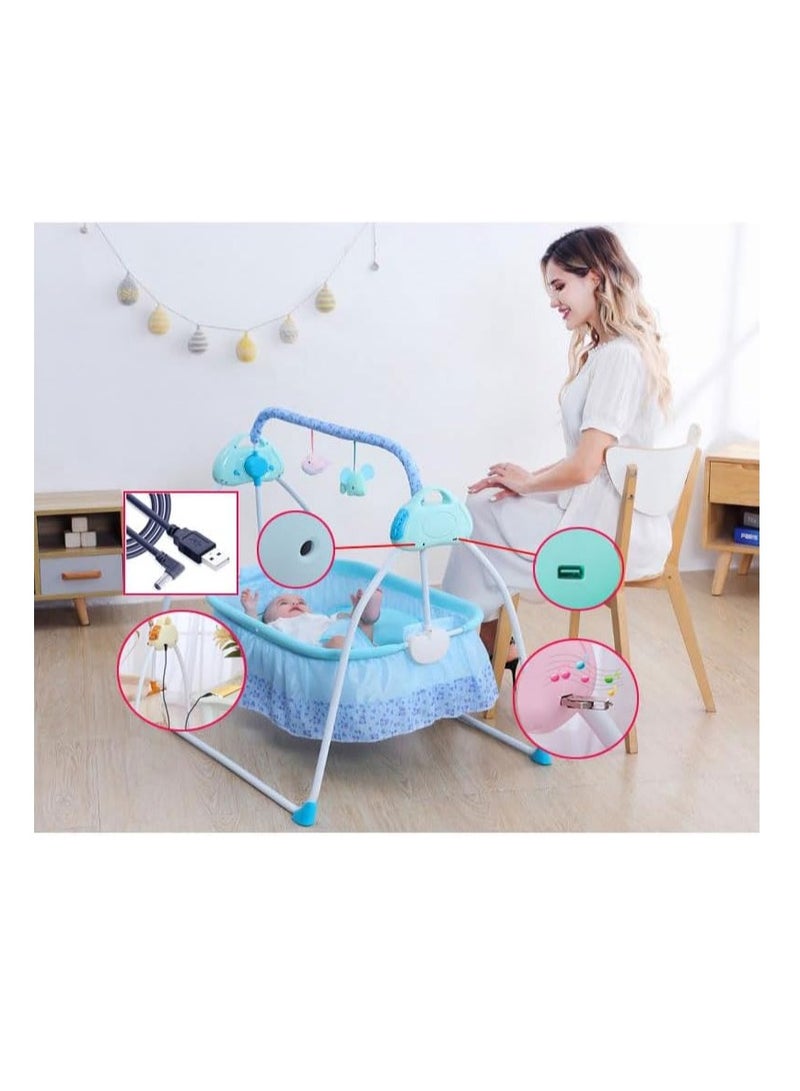 Baby Cradle, Electric Infant Swing Bed with Safety Belt/Bluetooth Music Player,Kids Rocking Crib Bedside Hammock with Mosquito Net,Mattress,Pillow for 0-2 Years Toddlers,Foldable Newborn Bassinet (B)  - Image 4