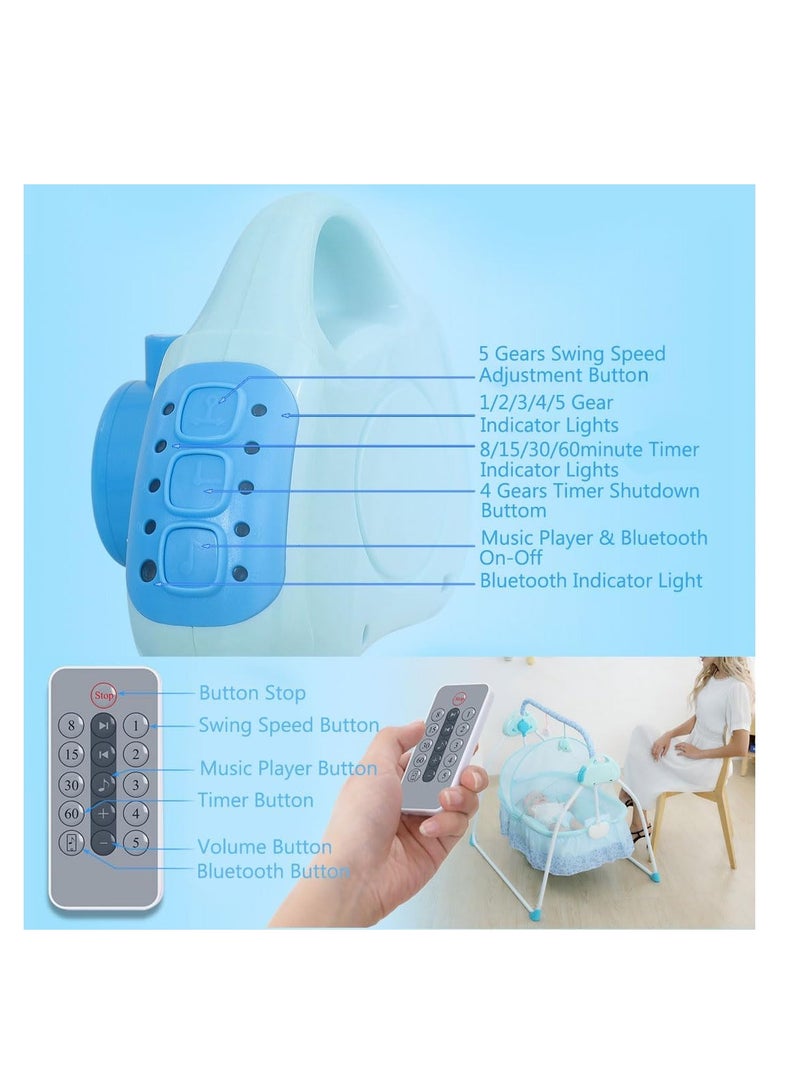 Baby Cradle, Electric Infant Swing Bed with Safety Belt/Bluetooth Music Player,Kids Rocking Crib Bedside Hammock with Mosquito Net,Mattress,Pillow for 0-2 Years Toddlers,Foldable Newborn Bassinet (B)  - Image 5