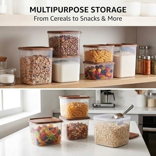 Mahaware Modular Square Plastic Kitchen Container Set, 2.5 litre, Set of 3, Brown - Image 2