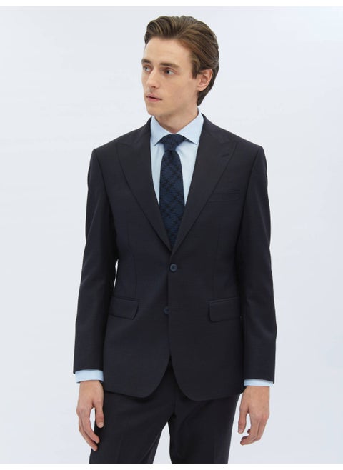 Black Patterned Modern Fit Wool Blend Suit
