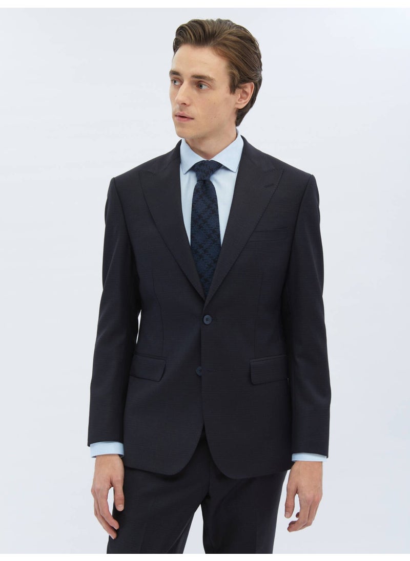 Black Patterned Modern Fit Wool Blend Suit