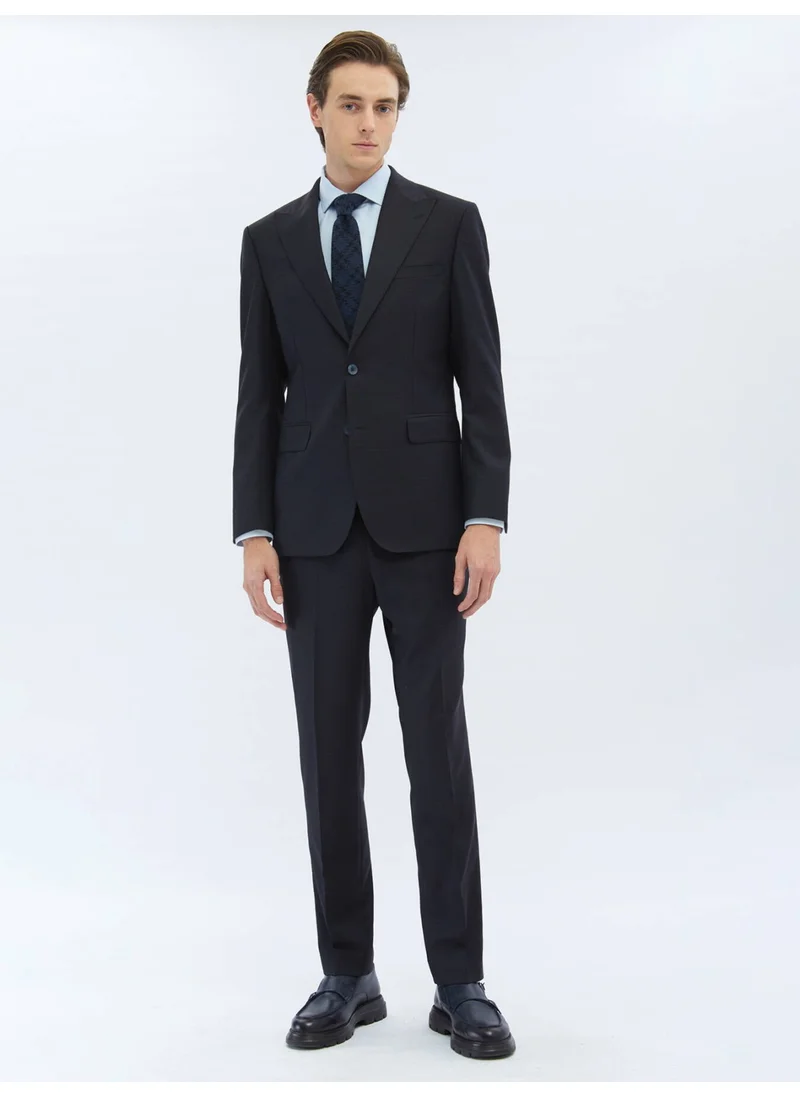 Kip Black Patterned Modern Fit Wool Blend Suit