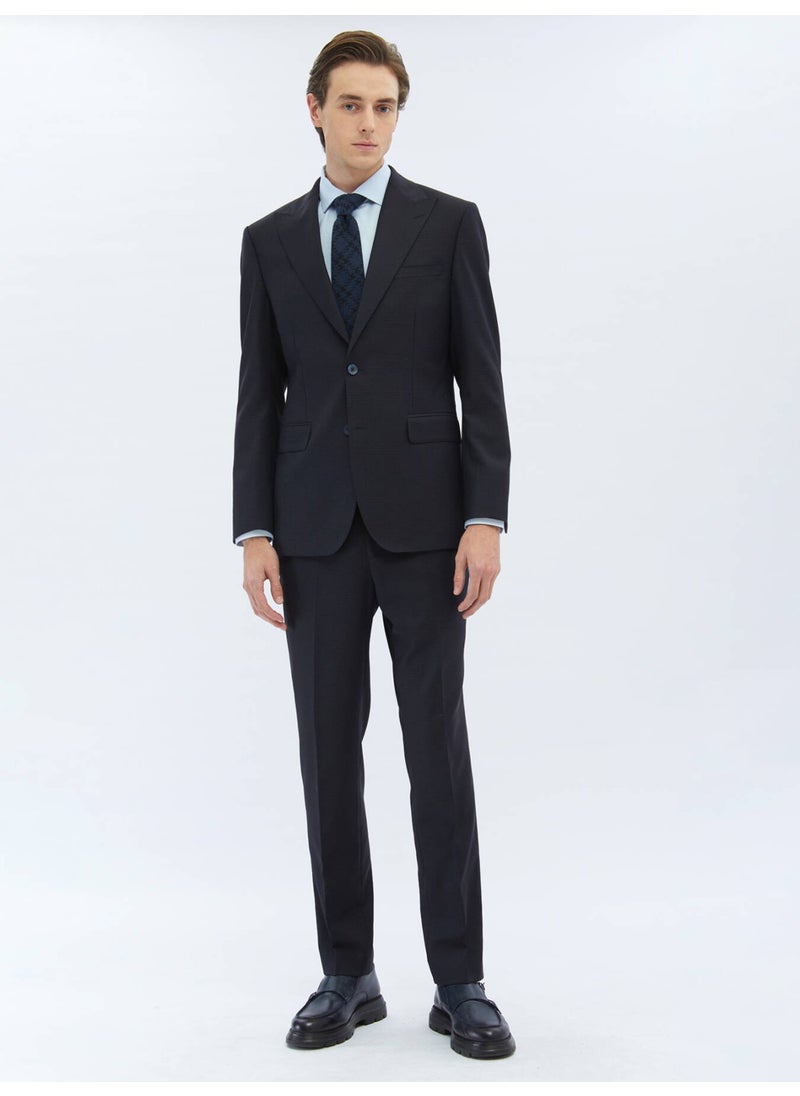 Black Patterned Modern Fit Wool Blend Suit