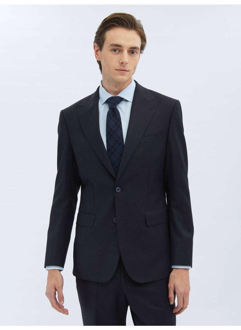 Black Patterned Modern Fit Wool Blend Suit