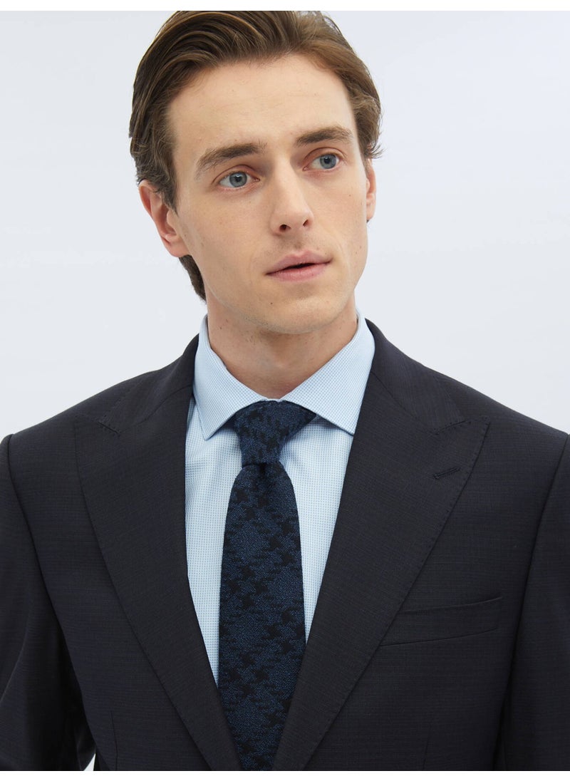 Black Patterned Modern Fit Wool Blend Suit