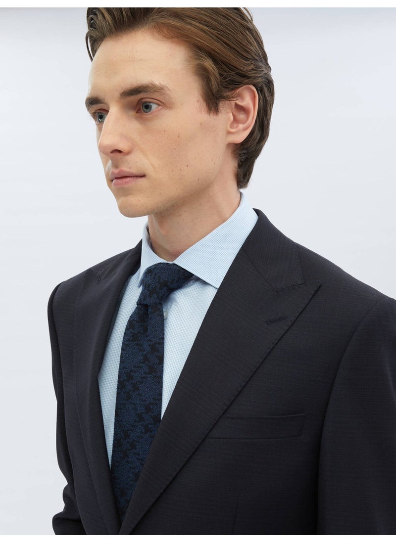 Black Patterned Modern Fit Wool Blend Suit