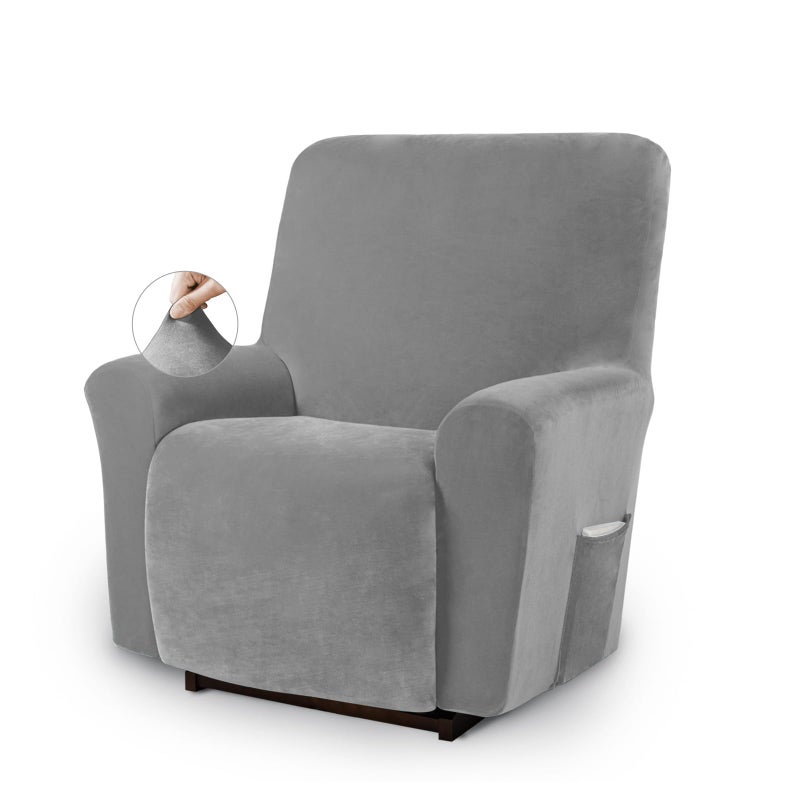 Asnomy Recliner Chair Covers Lazy Boy Recliner Covers with Pockets Stretch Velvet Couch Cover Slipcovers 1Piece Furniture Protector for Dogs CatsReclinerSilver