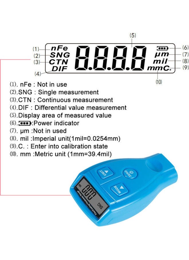 Generic - Digital Paint Thickness Measurement Mini Tester Blue 20.00x6.60x15.00cm - Image 1