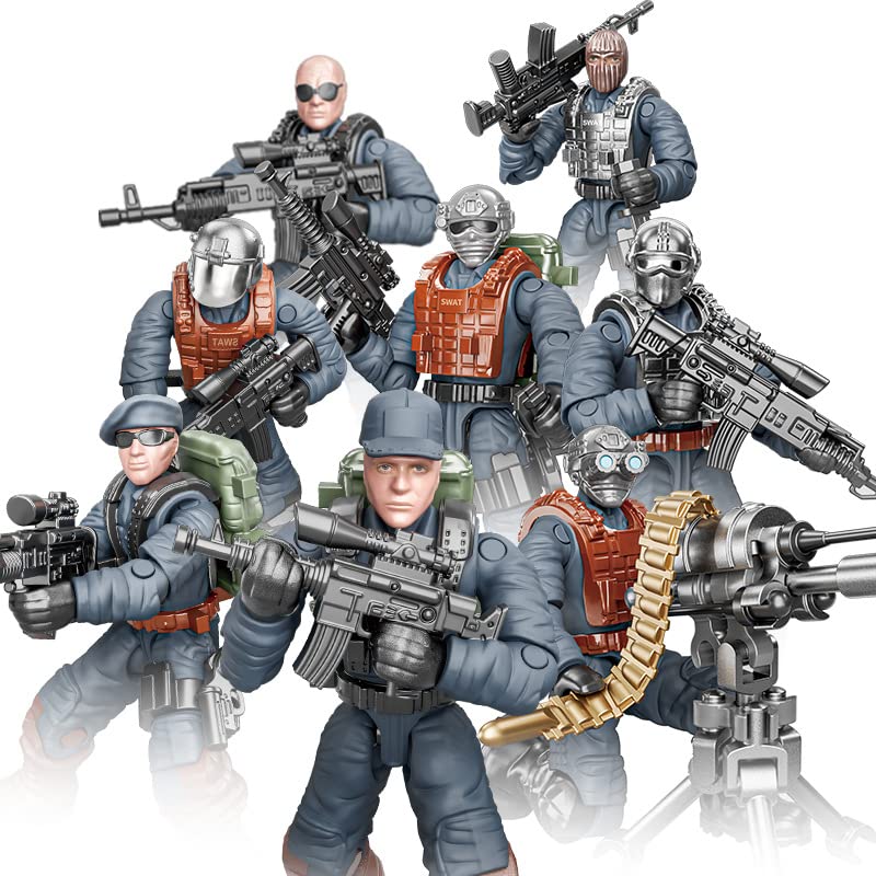Ulanlan SWAT Mini Military Action Figure with Weapons and Accessories Building Blocks Playset  8 PCS 1:36 Scale Police Figure  Multiple Movable Joints  Best Gift for Kids 8 9 10 - Image 1