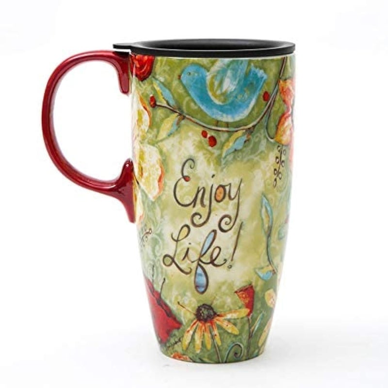 DUSVALLY Ceramic Mug Large Coffee Cup Tall Travel Mugs Porcelain Latte Tea Cup with Lid 17ozEnjoy LifeGifts for Mom