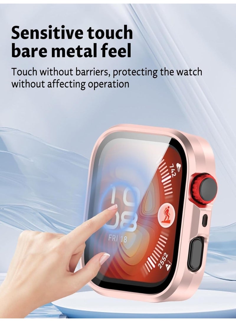 حافظة متوافقة مع ساعة هواوي واتش فيت 4 برو، حافظة صلبة رفيعة ذات تغطية كاملة مع واقي شاشة مدمج من الزجاج المقوى لساعة هواوي واتش فيت 4 برو (ذهبي وردي) - Image 4