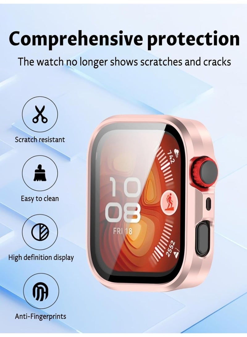 حافظة متوافقة مع ساعة هواوي واتش فيت 4 برو، حافظة صلبة رفيعة ذات تغطية كاملة مع واقي شاشة مدمج من الزجاج المقوى لساعة هواوي واتش فيت 4 برو (ذهبي وردي) - Image 5
