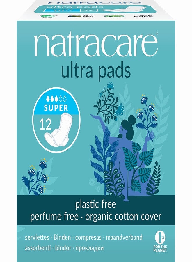 Natracare Slim Fitting Ultra Pads with Wings, Super, Made with Certified Organic Cotton, Ecologically Certified Cellulose Pulp and Plant Starch (12 Pack, 144 Pads Total