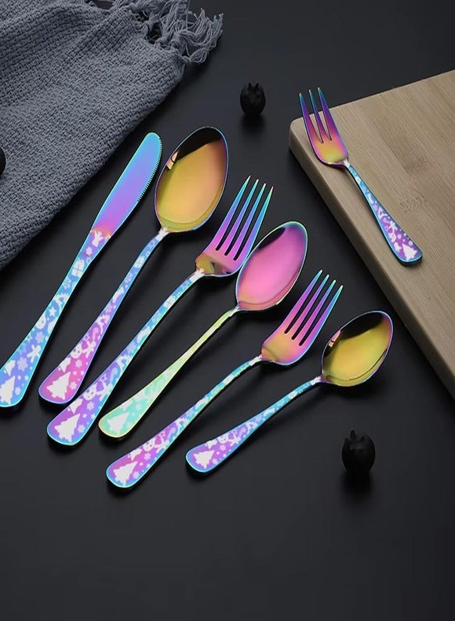 Dhyankeshwer Christmas Holiday Flatware Set, 20-Piece Stainless Steel Cutlery, Service for 4, Festive Tree Design (Rainbow, Set of 1(5Pcs)) - Image 4