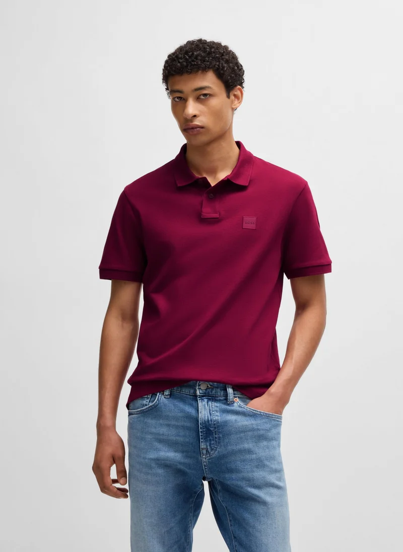 بوس Stretch-cotton slim-fit polo shirt with logo patch
