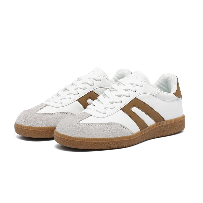 OFG Women's Retro Gum Sole Fashion Sneakers-Lace Detail Casual Retro Walking Shoes-Gum Sole Casual Tennis-Anti Slip Trainersï¼ˆBeige Grey,9ï¼‰ - Image 5