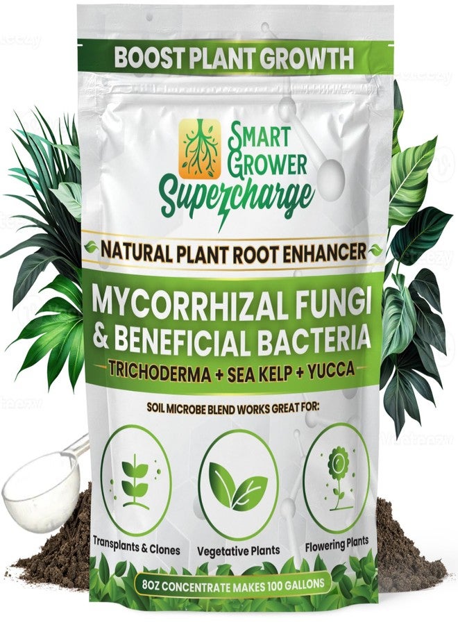 Smart Grower Mycorrhizal Fungi with Beneficial Bacteria, Trichoderma, Sea Kelp, Molasses, Yucca, Smart Grower Supercharge Plant Root Enhancer 8oz Super Concentrate Powder Makes 100 Gallons - Image 1