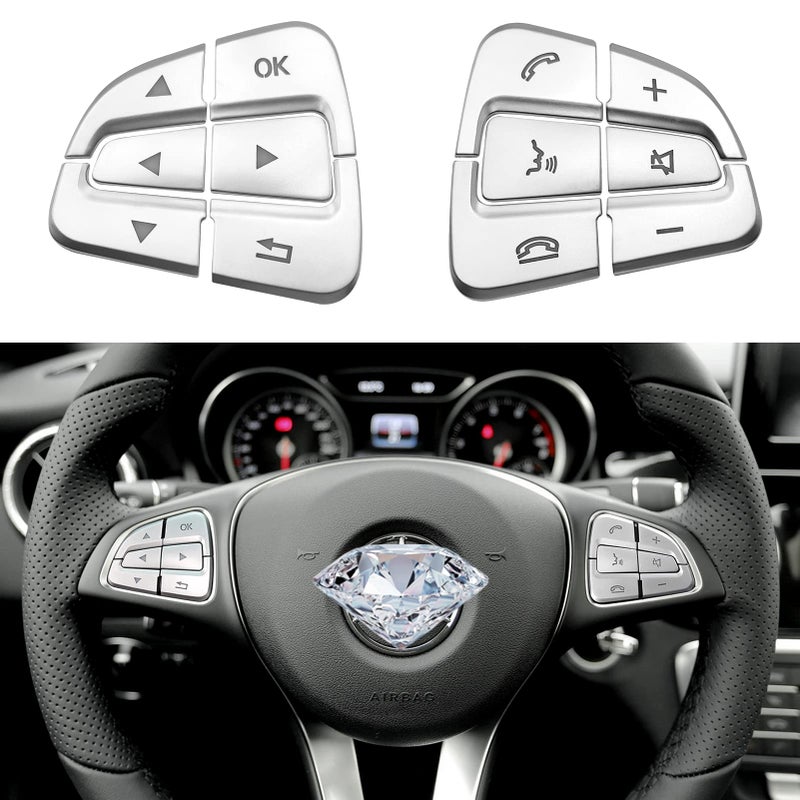 Moonlinks Steering Wheel Button Covers Trim Stickers Compatible with Mercedes Benz A B GLA CLA GLS GLE CLS SL ClassSteering Wheel Button lnner Decoration Sticker 12PCSChromedSilverModel B