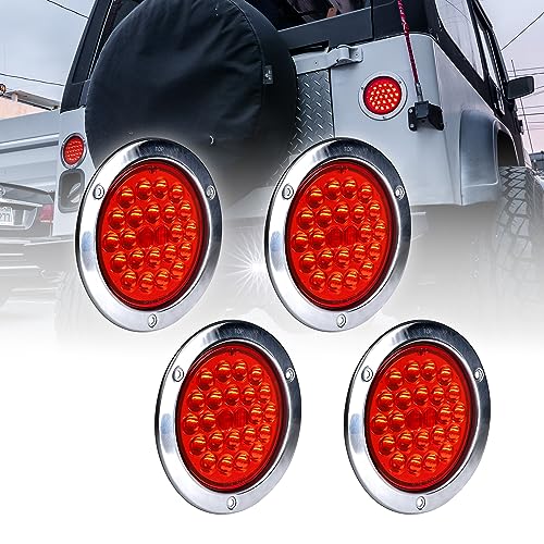 ONLINE LED STORE TRUE MODS 4pc 4" Inch Round 10 LED Trailer Tail Lights [DOT FMVSS 108] [SAE STI] [Stainless Steel Chrome Bezel & Connector Plug] Stop Brake Lights Compatible with Jeep TJ Semi Truck RV Flat Bed Camper - Image 1
