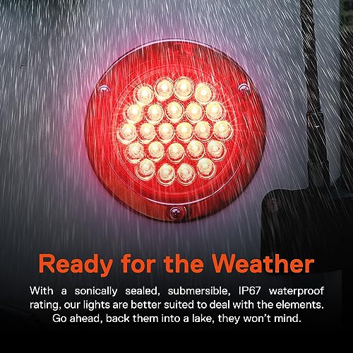 ONLINE LED STORE TRUE MODS 4pc 4" Inch Round 10 LED Trailer Tail Lights [DOT FMVSS 108] [SAE STI] [Stainless Steel Chrome Bezel & Connector Plug] Stop Brake Lights Compatible with Jeep TJ Semi Truck RV Flat Bed Camper - Image 3