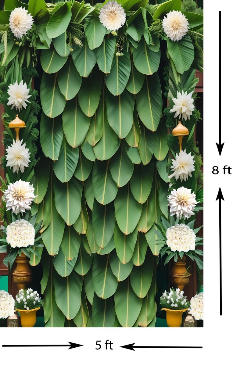 NK Textiles Green Banana Leaf Backdrop Cloth for Pooja Decoration Traditional, Background Decoration Cloth for Pooja Background, Curtain Cloth for Festival Fabric (Size-5x8 ft) (Printed) - Image 3